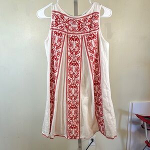 Max Studio 100% Cotton Red and White Embroidered Sleeveless Dress XS